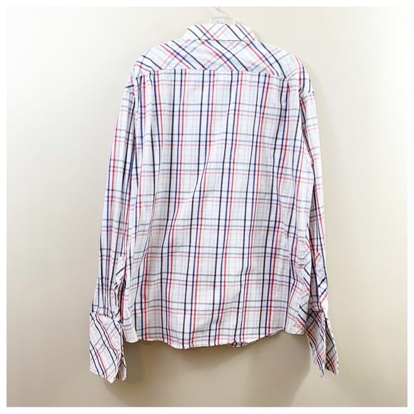 Ben Sherman Plaid Button Down White/Red/Blue Long Sleeve Shirt - Picture 11 of 11